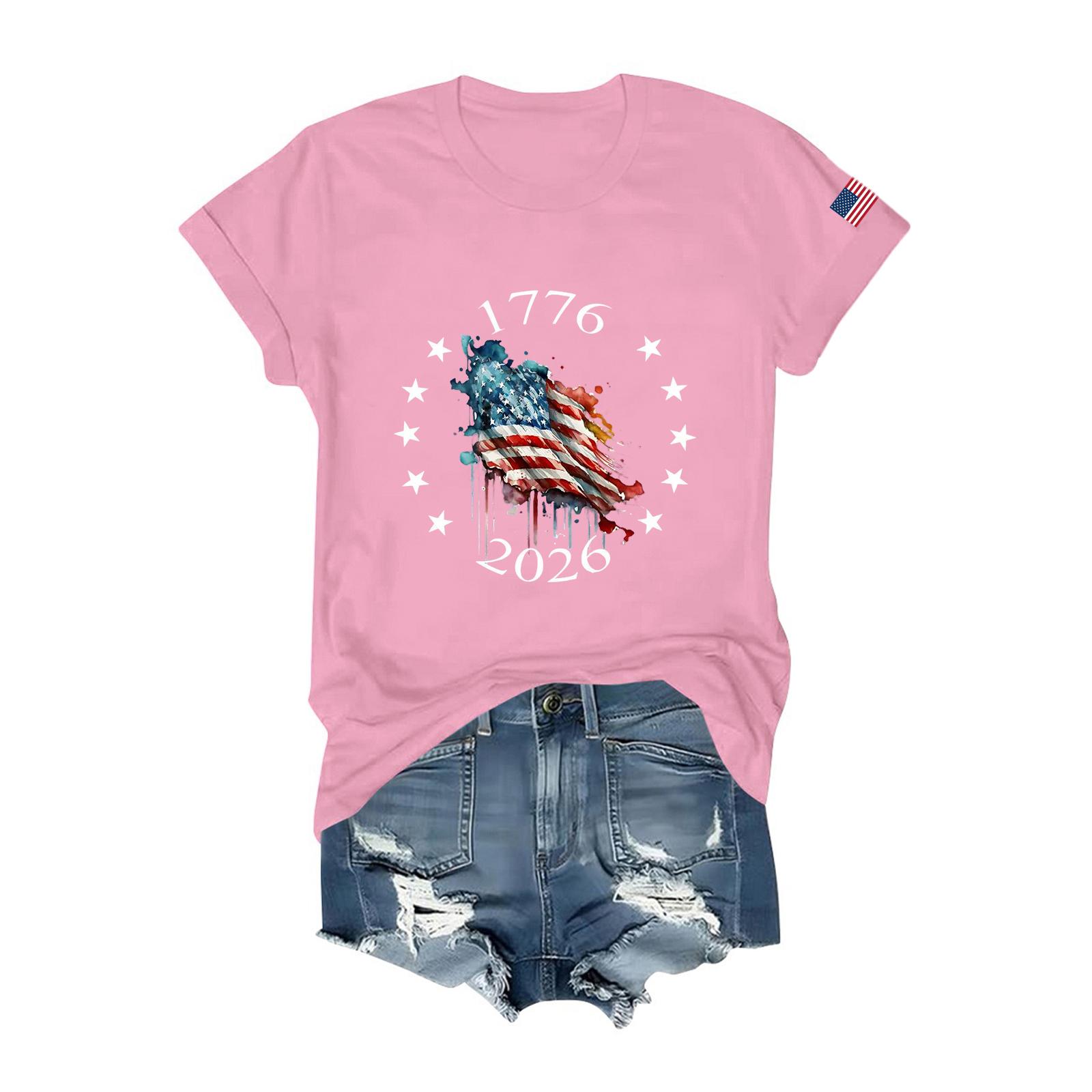 

Womens T Shirts Short Sleeve Shirts Pullover Summer Spring Tops Blouses M рожевий