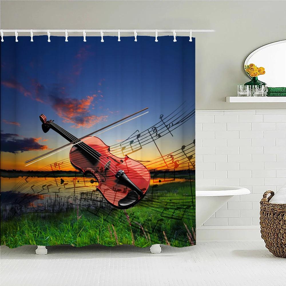 Music Rock Guitar Shower Curtains Modern Bathroom Curtains 3D Printed Decoration Waterproof Cloth With 12 Hooks Bath Curtain