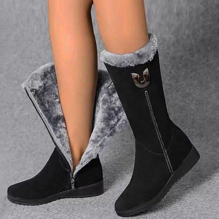 Winter Non-slip Warm Snow Boots New Medium Tube Martin Boots Piled Thickened Flat Bottom Side Zipper Cotton Shoes