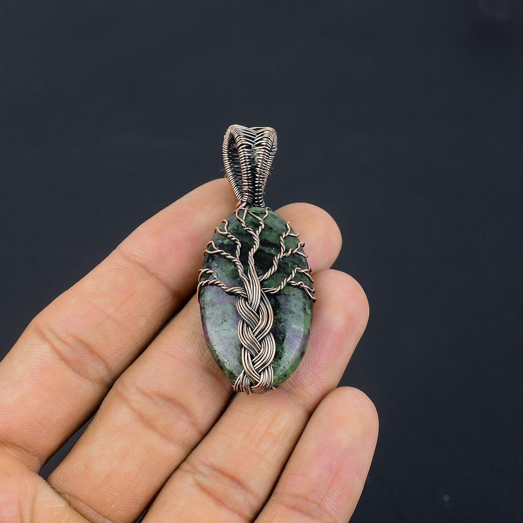 Tree Of Life Ruby Zoisite Pendant Gemstone Jewelry, 999 Copper Wire Wrapped Handmade Pendant, Latest Design Jewelry