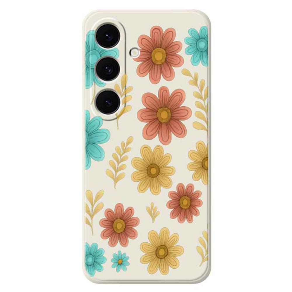 For Samsung Galaxy S25 FE Case Red Yellow Blue Flowers Pattern Printing Straight Edge TPU Phone Back Cover