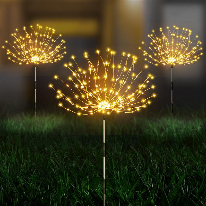 Remote-Control Solar Firework LED String Lights - Waterproof, Decorative Copper Wire Lights for Outdoor Use