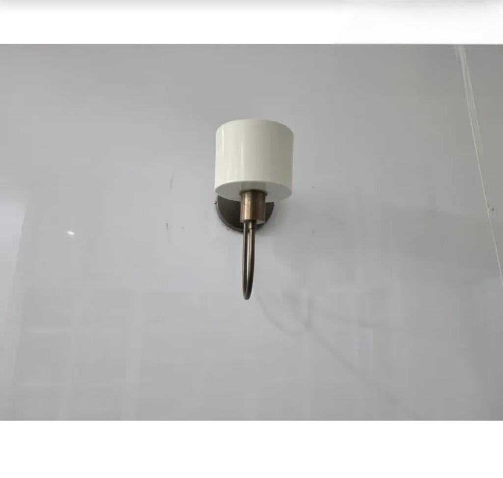 Mid Century Metal Shade Wall Lamp Modern Wall Sconce Raw Brass and White Shade