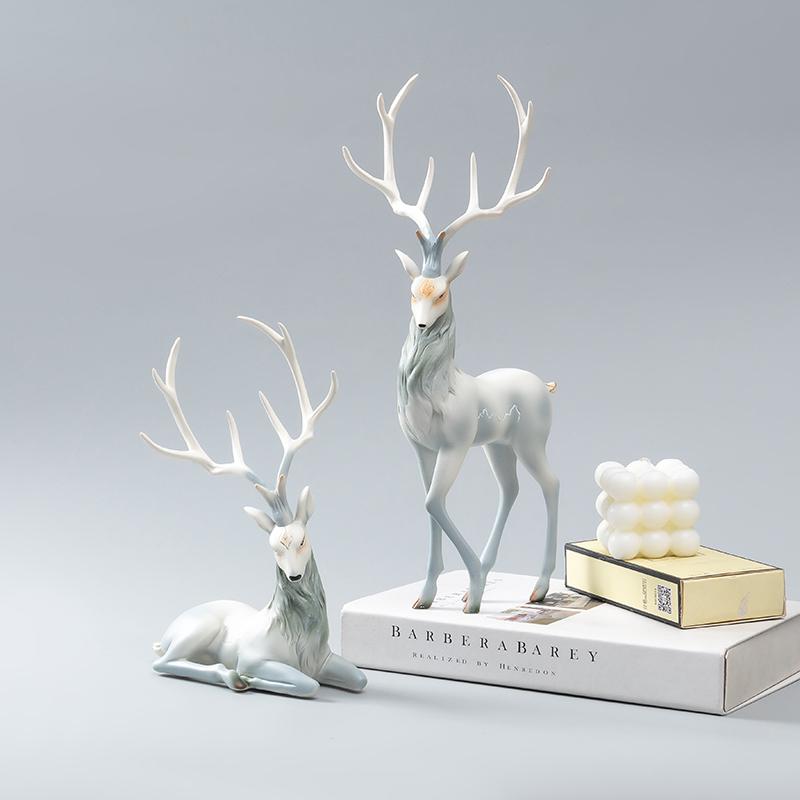 High End Deer Statue Reindeer Figurines Resin Sculpture For Living Room Luxury Home Decoration Nordic Tabletop Ornaments New