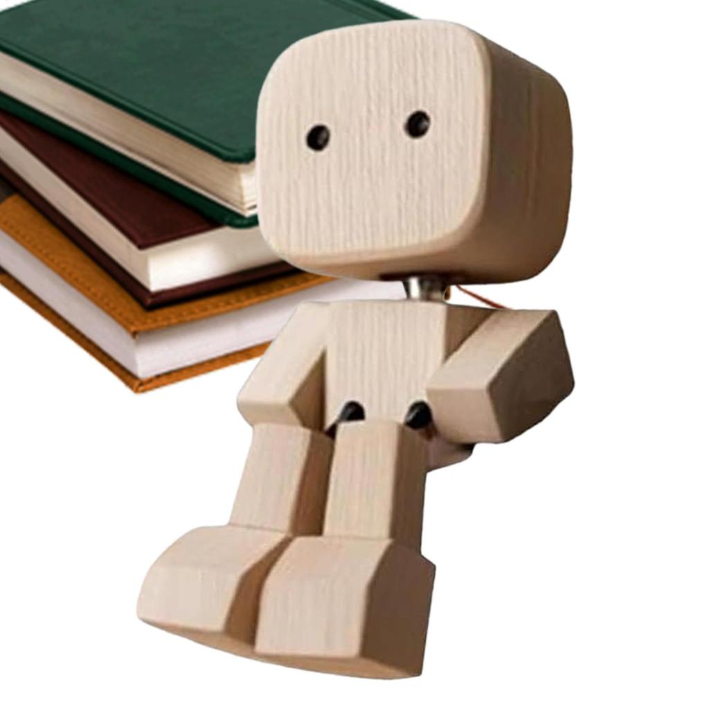 Desk Wooden Figure Shaking Feet Wooden Doll Human Shape Funny Sculpture Dashboard Movable Ornament for Study Travel Road Trip