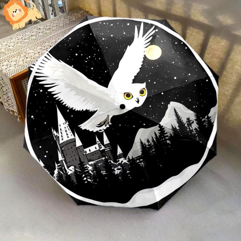 1 PC Automatic Folding Umbrella - Snowy Owl Pattern, Portable & Foldable Design with 8 Ribs, Christmas Birthday Gifts
