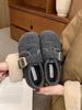 Gray fluffy shoes for women to wear in winter, new Korean version of woolen single shoes for women, flat-soled Doudou shoes, velvet thermal cotton sh