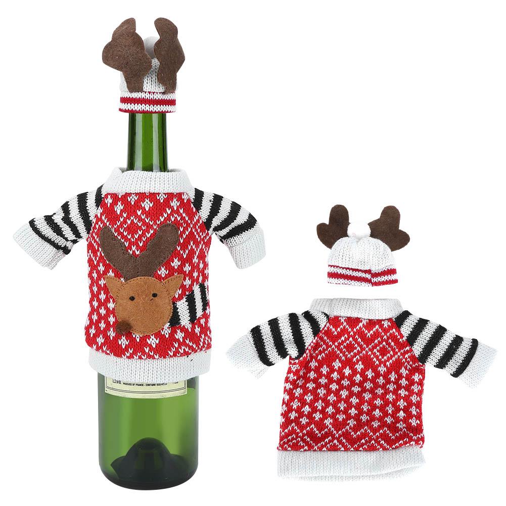 2PCS/Set Cute Christmas Elk Wine Bottle Cover Champagne Bottle Knitting Sweater for Party
