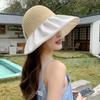 Hat women's summer new high-end pearl decoration knitted grass top sun hat outdoor sun protection empty top sun hat