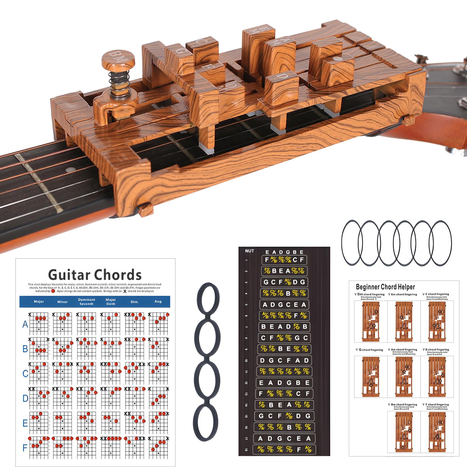 

Портативный комплект-помощник для гитарных аккордов в одно касание с каподастром, удобным для артритных рук, таблицей аккордов и наклейками на лады, инструмент для начинающих