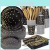 Elegant Black Gold Stamping Party Tableware Supply Perfect For Weddings Birthdays And Baby Showers