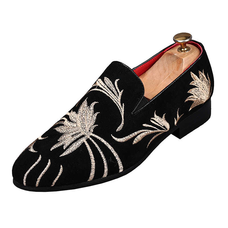 Fashion New Men's Fashion Printed Embroidery Suede Flats Shoes Oxfords Zapatos De Novio Man Party Wedding Dress Formal Prom Shoes