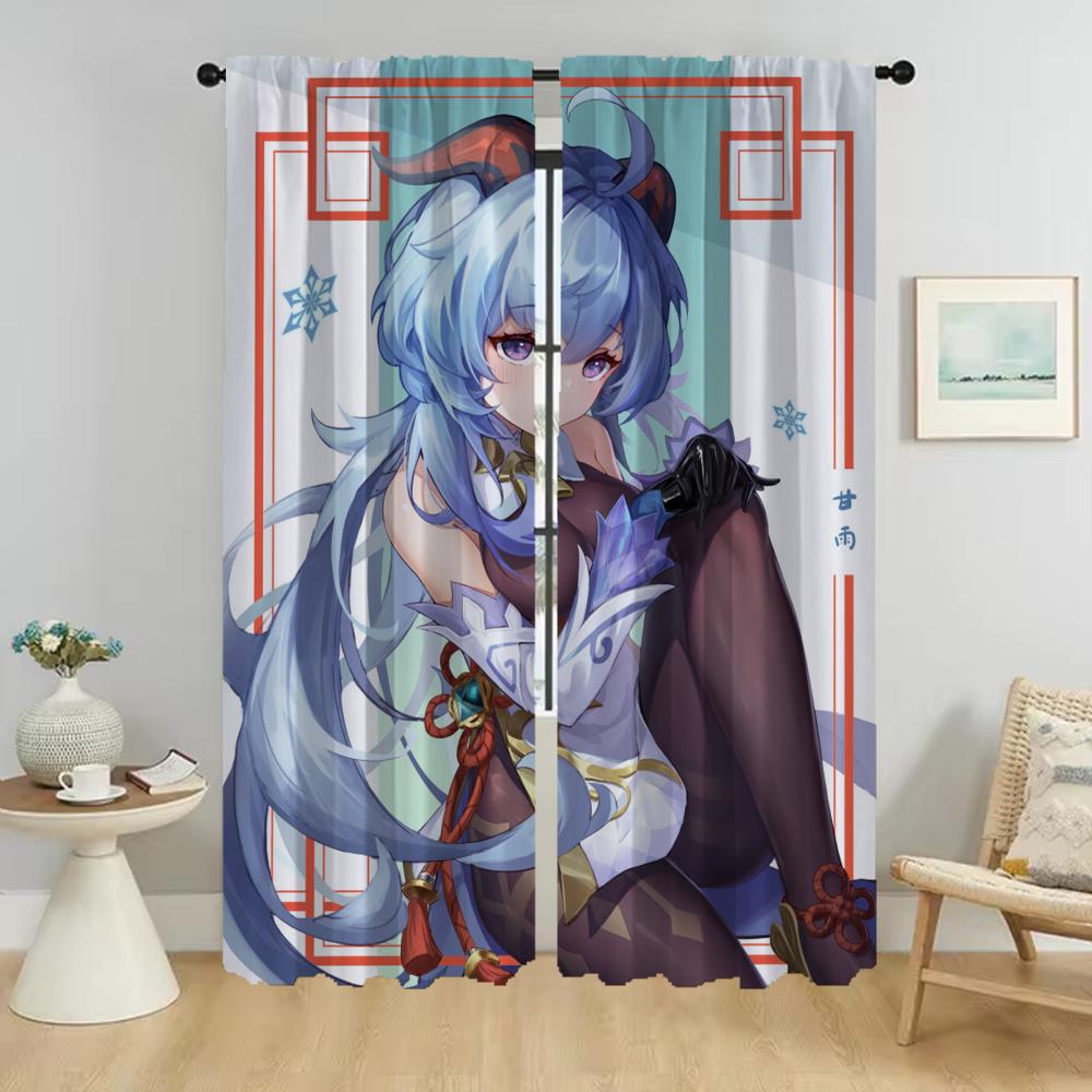 Blackout Curtains for Camera Genshin Impact Elegant Room Curtains 2 Pieces Partition Living Room Curtain Tulle for Bedroom Child