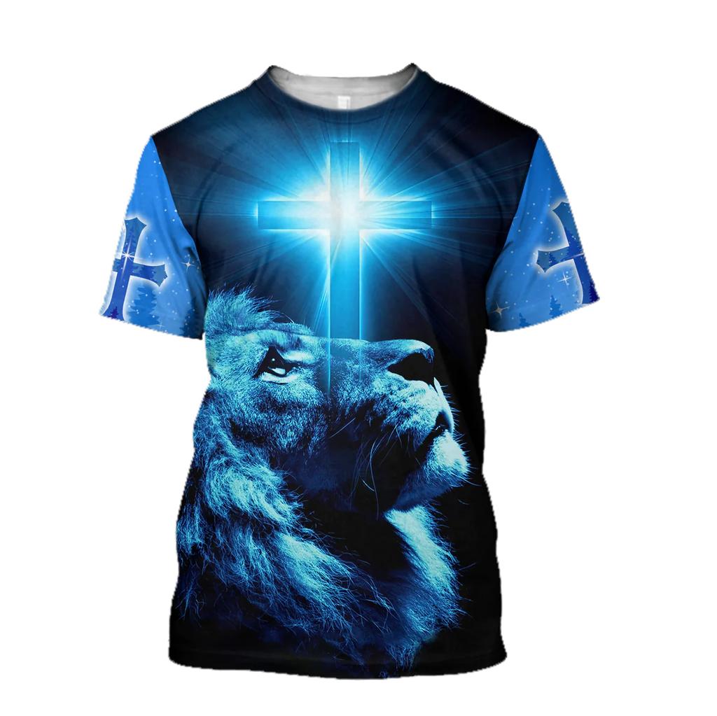 Letní pánské tričko God Religion Christ Jesus Cross 3D tisk Hip Hop Volný Krátký rukáv Streetwear Oversized Vintage trička