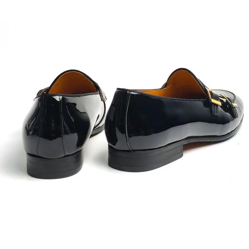 Fashion Hotselling Handmade Men's Patent Leather Shoes Summer Casual Wear For Wedding Party Office Monk Buckle Slip-On Man Shoes Genuine