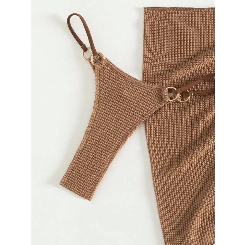 Sexy Brown Bikini Set 2026 Women Halter Push Up Bra Skirt 3 Piece Swimsuit Summer Bathing Suit Cover Up Thong Swimwear Biquini
