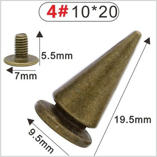 Punk Spike Alloy Bullet Rivet Horn Cone with Base Screw for Apparel, Bags, Shoes