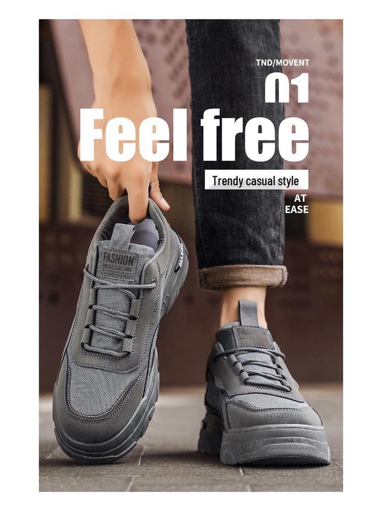 Autumn Men's Breathable Work Shoes: Trendy Thick-Soled Casual Sneakers