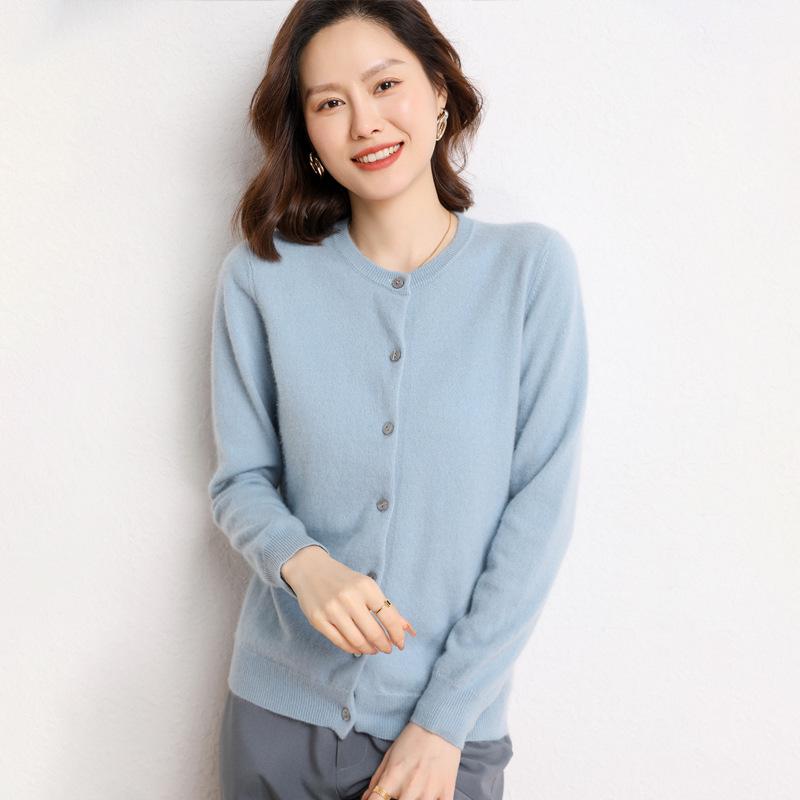 Women's Cashmere Cardigan: Round Neck, Loose-Fit, Multi-Button, Slimming Solid Color Sweater