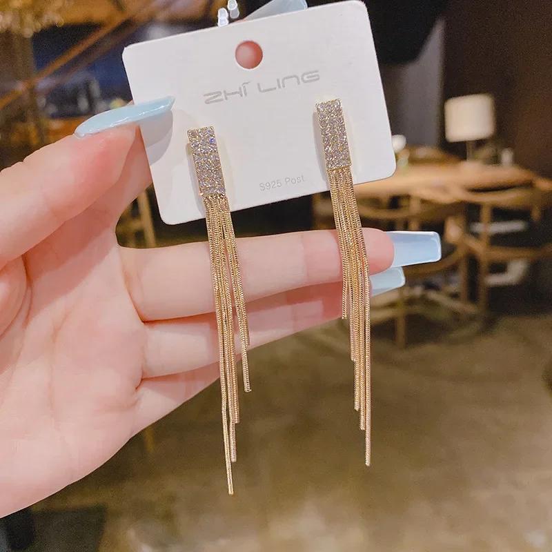

Exquisite Luxury Shiny Crystal Dangle Earrings for Women Long Tassel Full Rhinestone Statement Earring Korean Fashion Jewelry