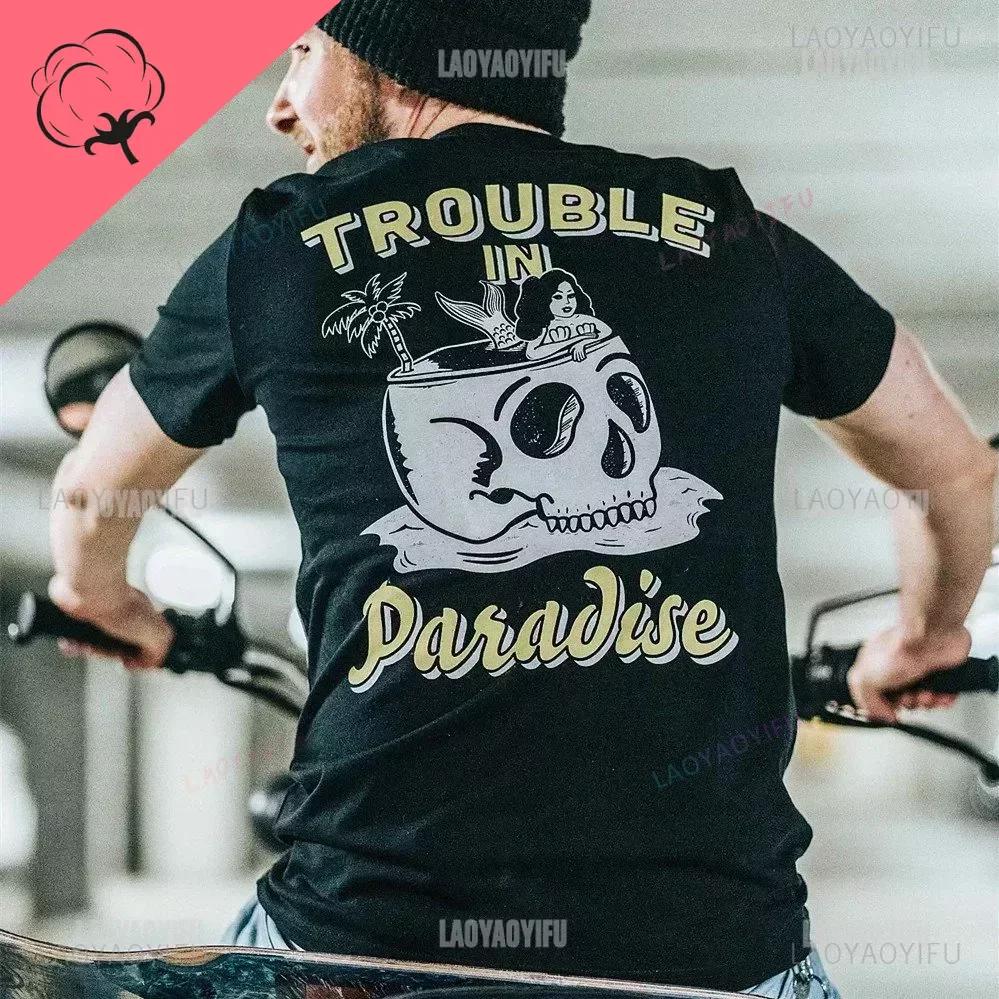 Gothic Harajuku Biker Skull Graphic Tshirts Men Fashion Trend Short Sleev Tops Dark Punk Skulls Retro T Shirt Male Oversized Tee