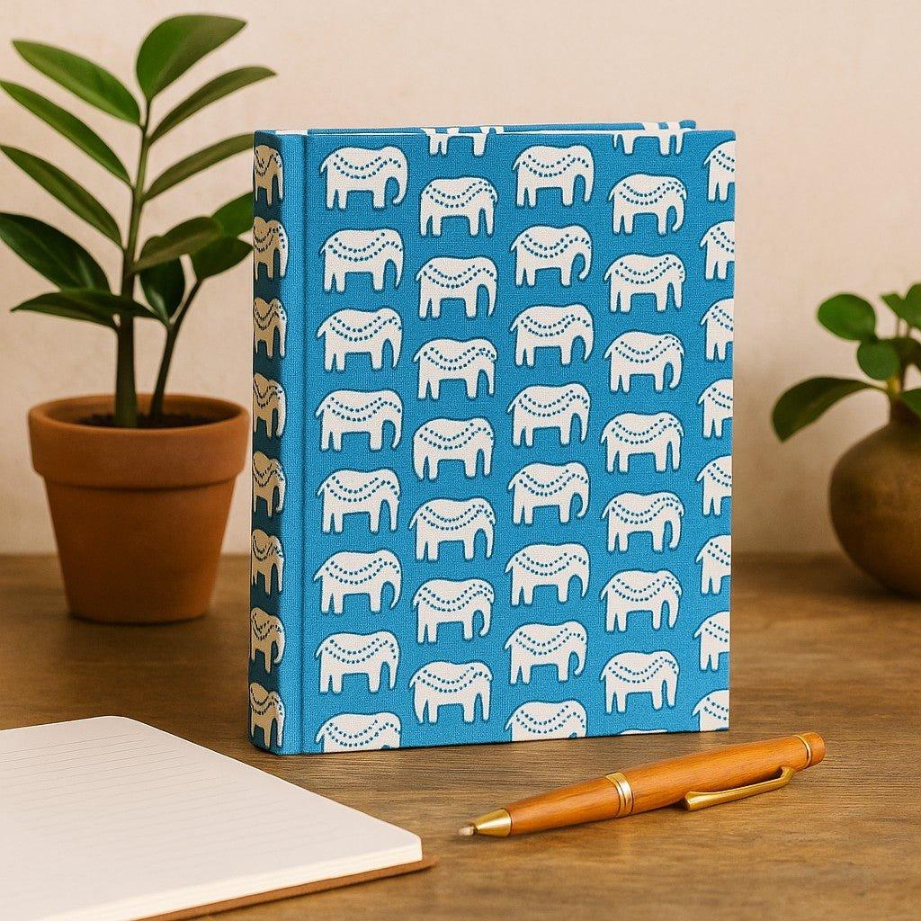 Cotton Notebook 20x15 cm 96 Pages Teal Elephants