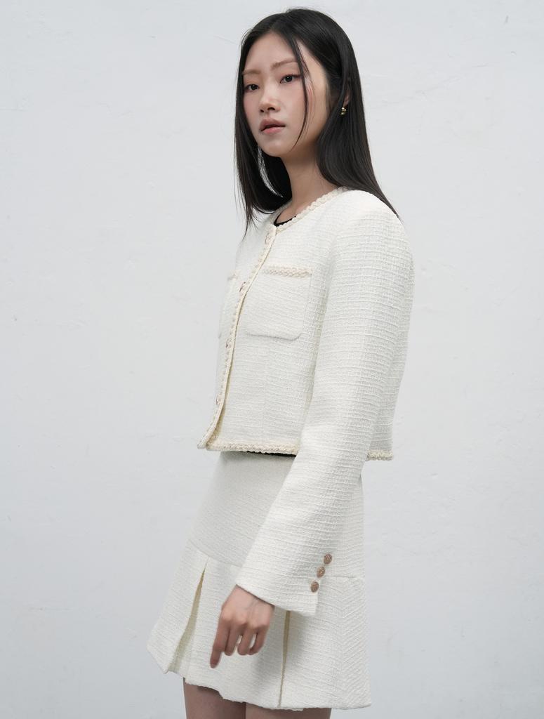 General Idea Tweed Pleated Mini Skirt [White] / Wbe4L56519