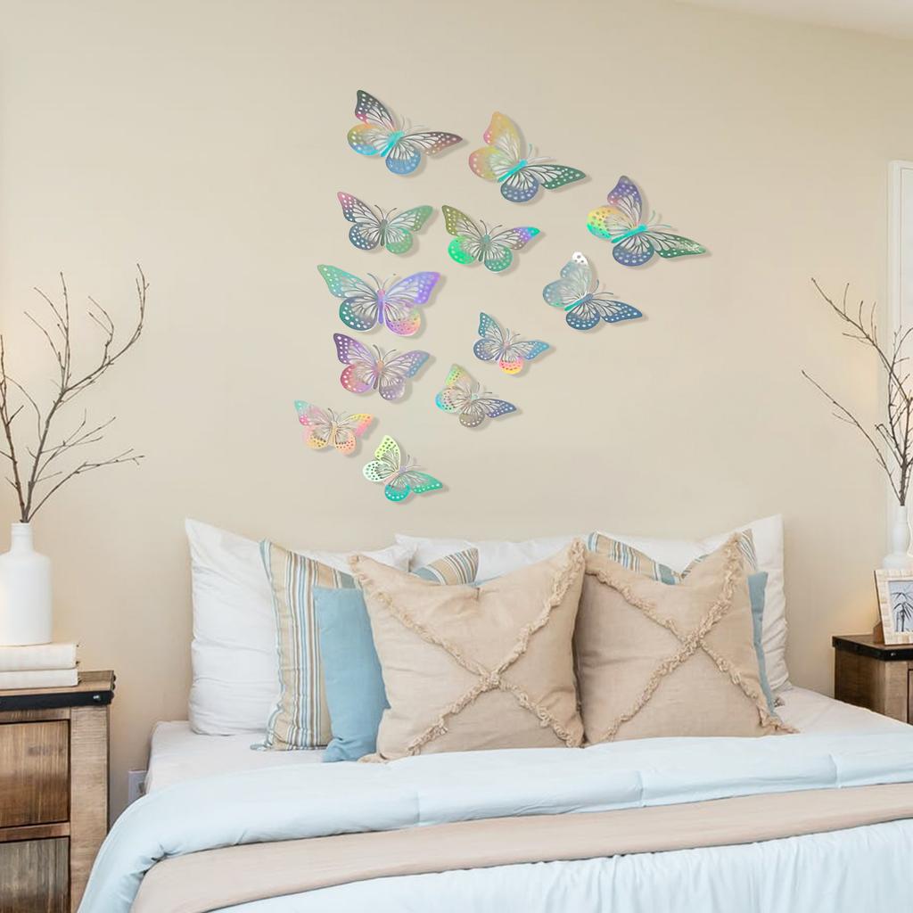 Wall Stickers Double-layerd Laser Butterfly Wall Decal 3D Cut-out Sticker for DIY Art Removable Colorful Refrigerator Sticker