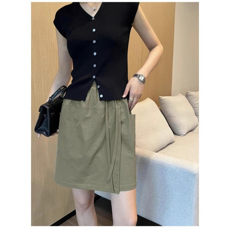 Women High Waist Cargo Skort Elastic Waist Casual Shorts With Pockets
