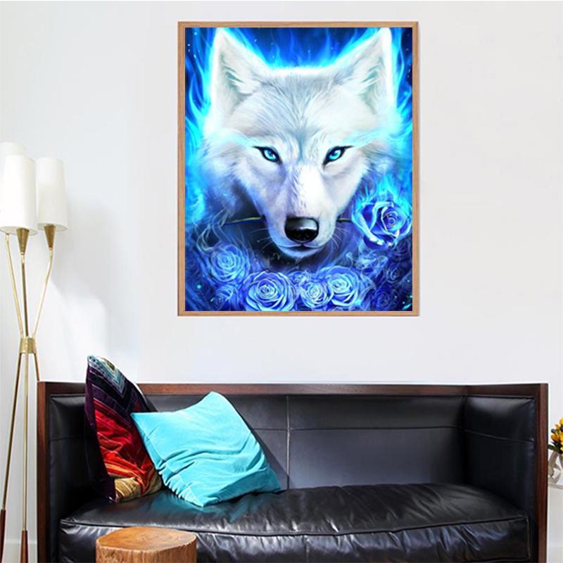 Wolf 5D DIY domáca dekorácia Maľba krížikovým vŕtaním remeselné stehy domáca dekorácia