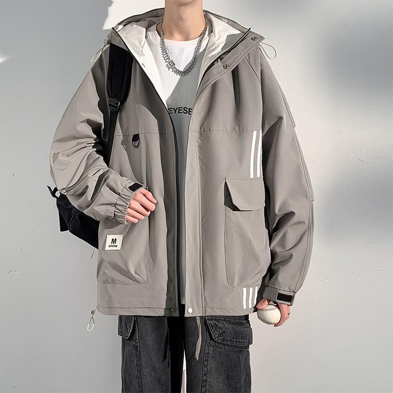 Hooded Jacket Men's Spring and Autumn Trendy Loose Handsome Casual Jacket Large Size Loose Youth Jacket Men's Jacket