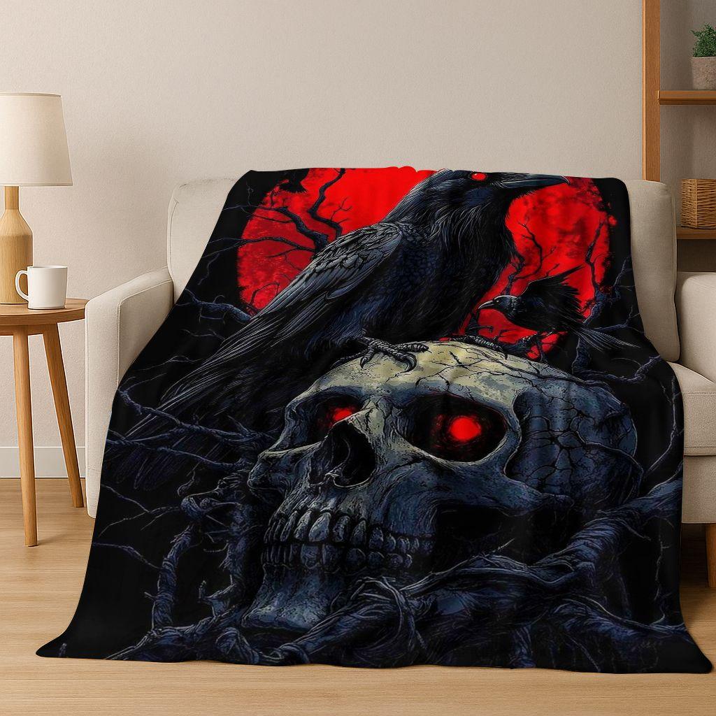 3D Viking Oding Raven Crow Skull Huginn Muninn Norse Flannel Blanket,Warm and Cozy Soft Throw Blanket for Home Bedroom Bed Sofa
