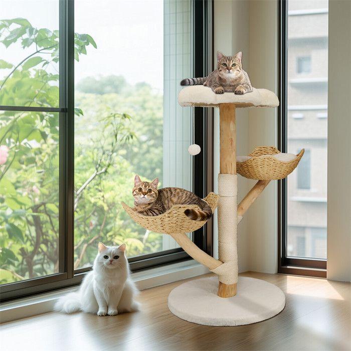 BingoPaw 111 cm Three-Level Cat Activity Tree with Sisal Scratcher and Removable Sleeping Mat