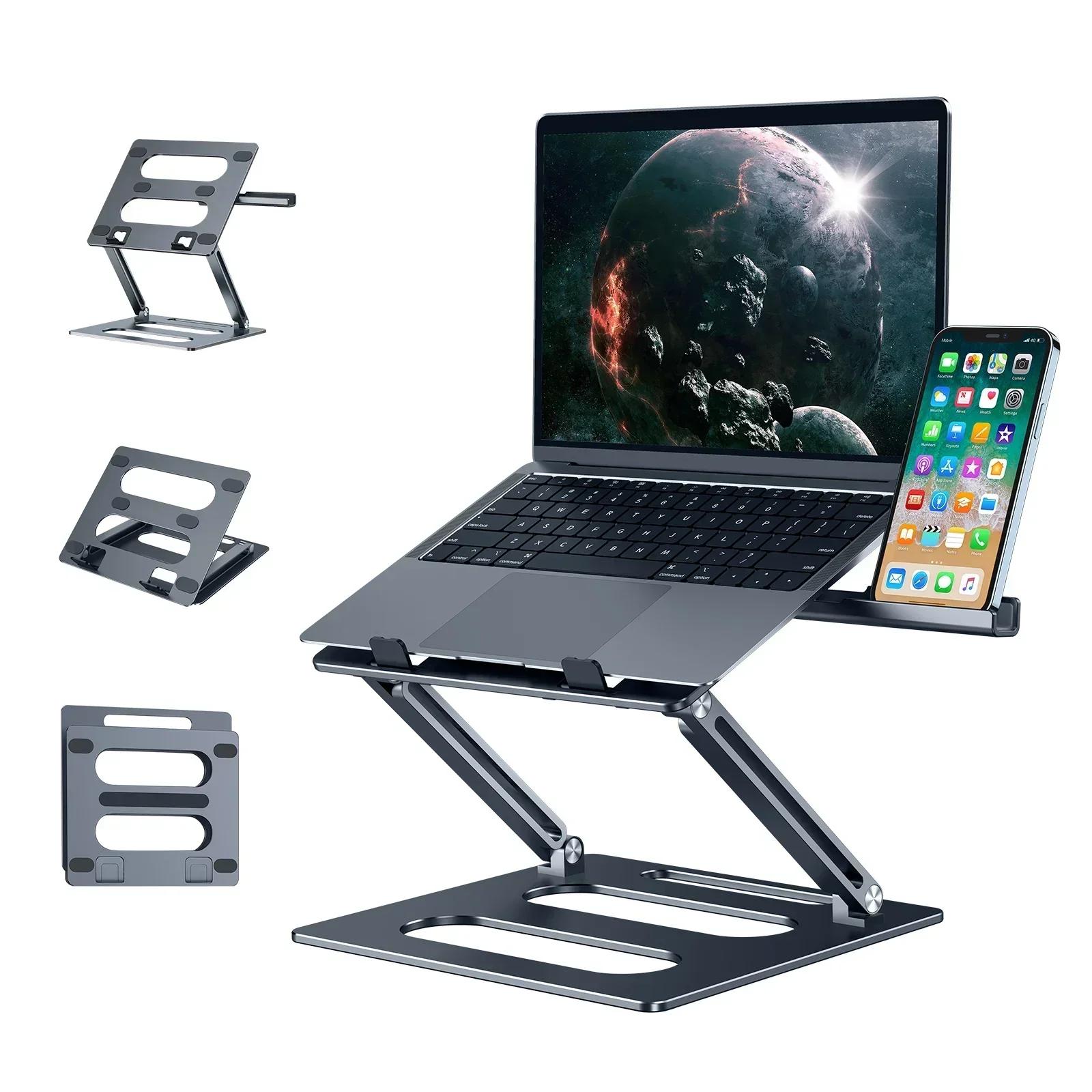 Oatsbasf Aluminum Metal Laptop Stand Ergonomic Foldable Height Adjustable with Phone Stand Cooling Computer Base for Office Home
