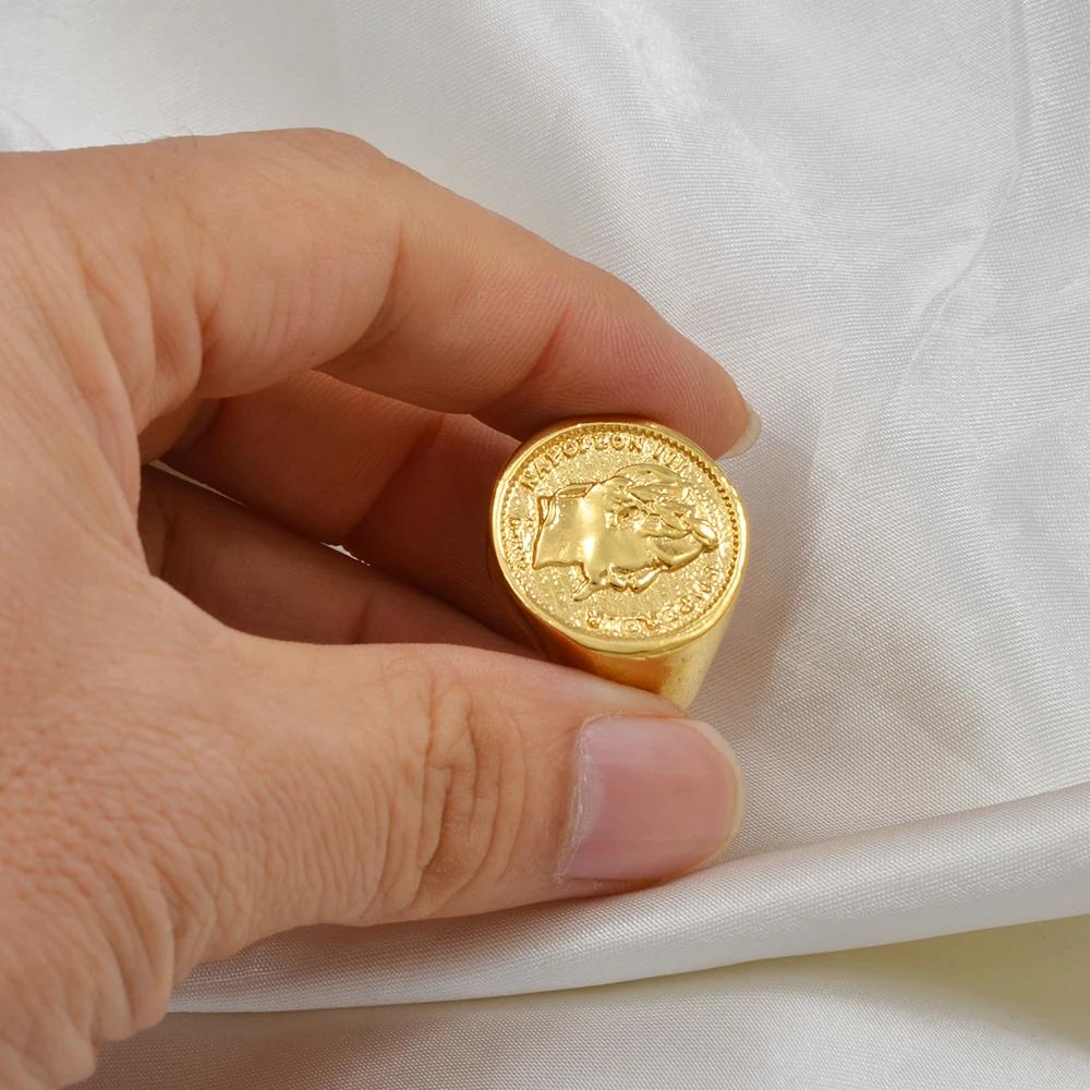 Anniyo Napoleon III Empereur Coin Ring Gold Plated Metal Ring for Women Men,French African Arab Turkey Wedding Jewelry #097106