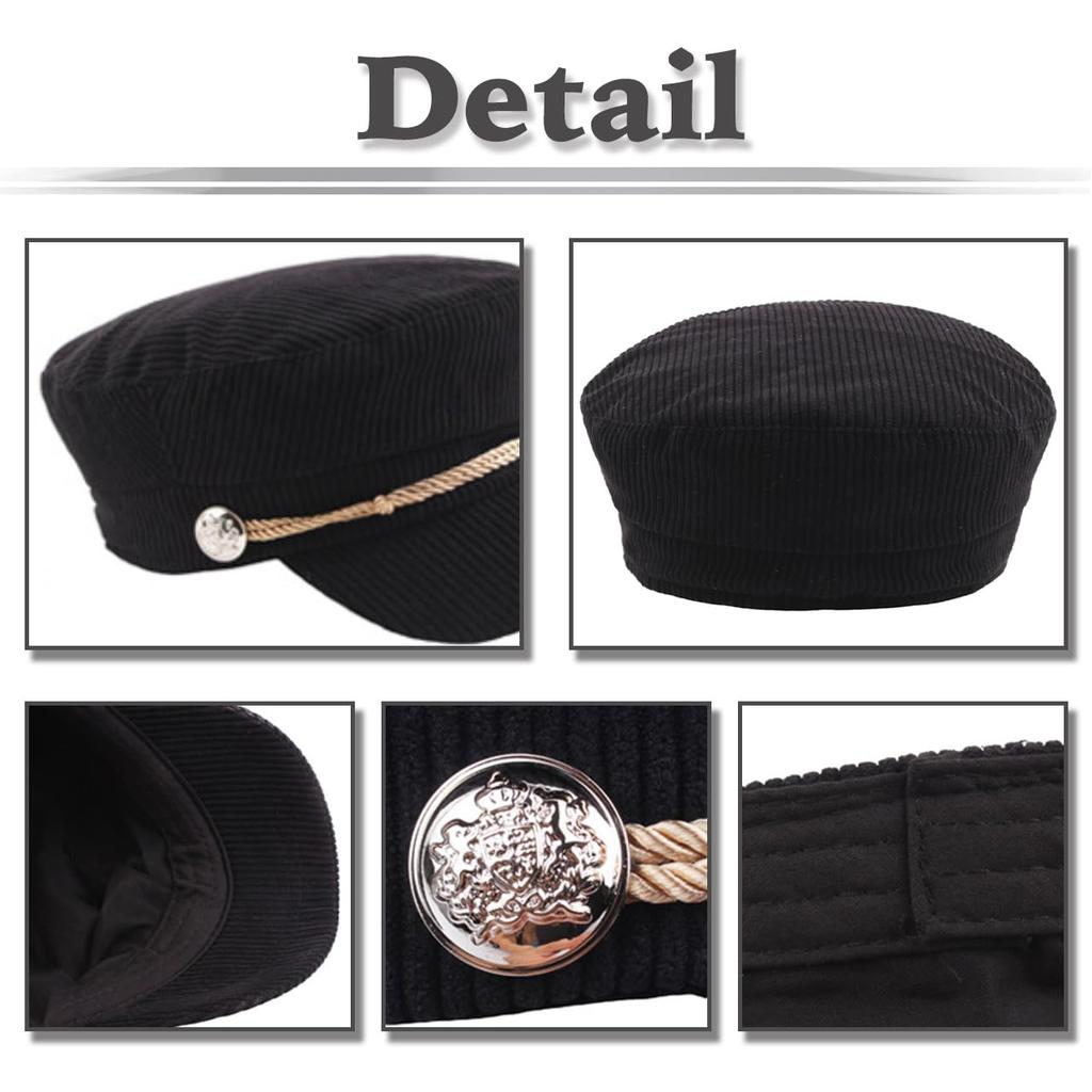 Marine Cap Corduroy Newsboy Hat for Going Out and Traveling Women Men CZ203 [White Fang] (Black)