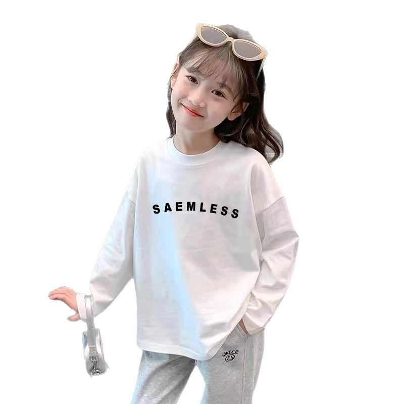 Girls' 100% Cotton Long Sleeve Stylish Base Layer T-shirt - Breathable Spring/Autumn 2024