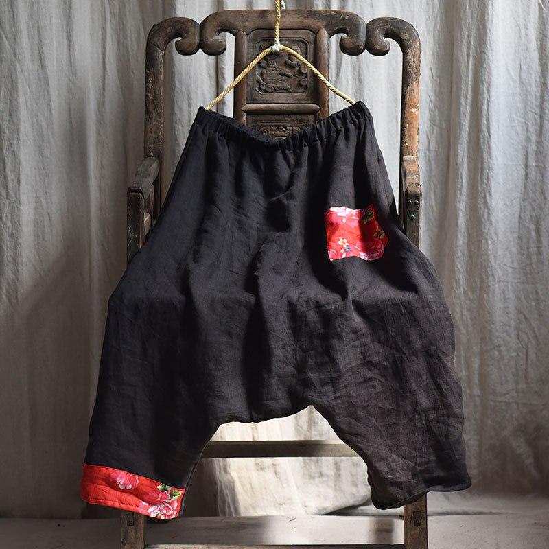 Johnature Ankle-length Pants Women Clothes Spring Vintage Trousers Loose Patchwork Elastic Waist Panelled Cross-pants