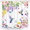 Watercolor Flower Hummingbird Shower Curtain Spring Bird Butterfly Floral Plant Nature Modern Home Bathroom Bathtub Decor