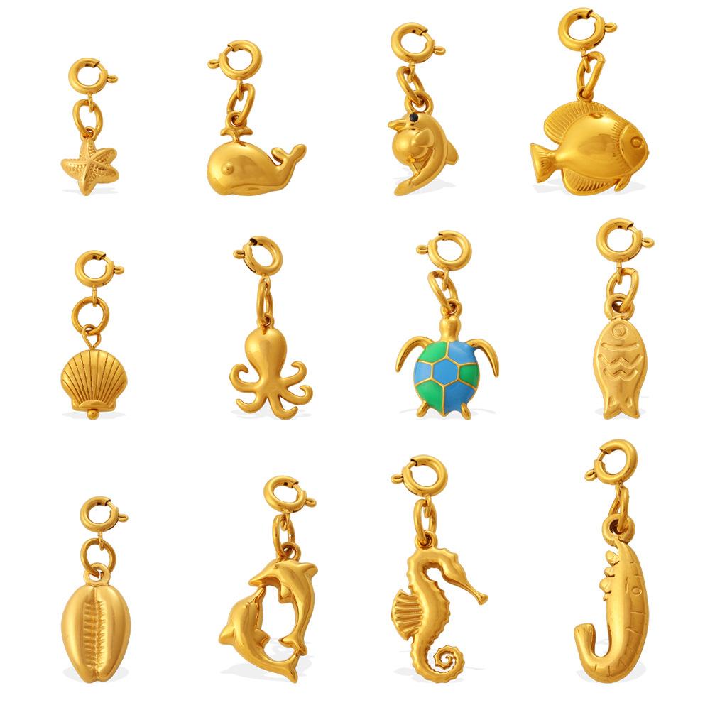 Ocean Series Beach Wind Diy Sea Turtle Sea Horse Shell Jewelry Buckle Pendant Stainless Steel Gold-Plated Accessories