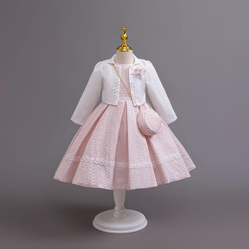 Autumn Winter Long Sleeve Girl Party Dress Elegant Lace Christmas Formal Gown Gift Bag Kids Children