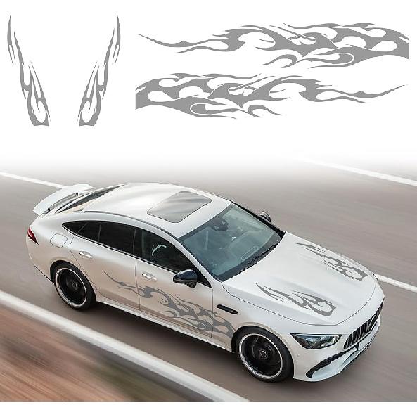 RUIANTE 4PCS Universal Racing Body Side Stripe Skirt Decals, Auto Hood & Sides Door Decoration Flame Pattern Graphics Vinyl Sticker For All Cars,