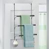 Extendable Towel Hanger, Door Hook, 3 Tiers with 2 Hooks, No-Hole Installation, Space-Saving for Bathroom and Kitchen, Black