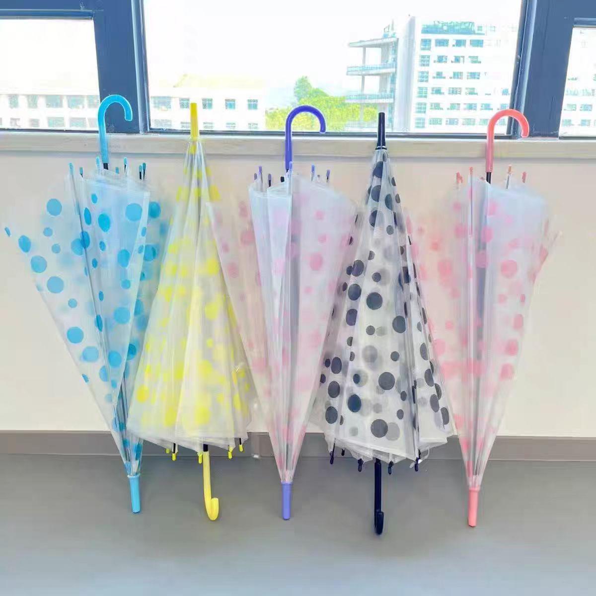 Прозрачный полуавтоматический детский зонт с длинной ручкой и ручкой-крюком