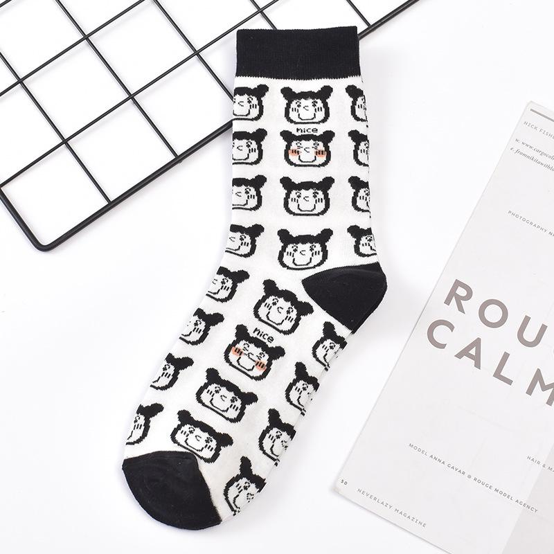 Socken in japanischem Stil mit Tiermuster, mittellang: Kuh, Zebra, Katzen-Design, Unisex, Schwarz & Weiß