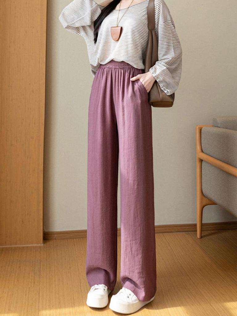 Women's Summer Loose Wide-Leg Linen Pants - Lightweight Ice Silk, Versatile Straight Leg Style, Casual Yamamoto Design