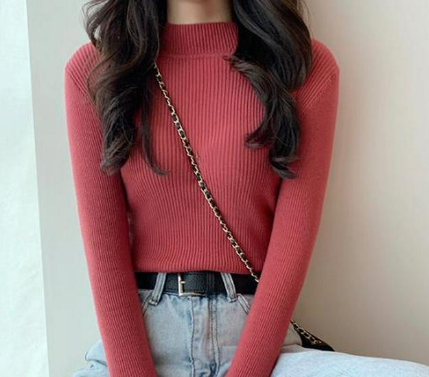 Women's Slim-Fit Korean Style Semi-High Neck Sweater – New Autumn/Winter Knitwear