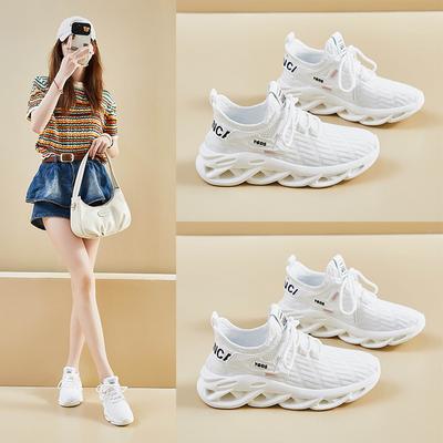 Summer Fly-woven Shoes Women's 2024 New Breathable Mesh Thick-soled Heightening Ins Korean Version of Versatile Casual Sports Shoes