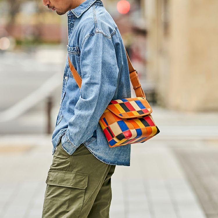 Flap Shoulder Bag Made by Official Baseball Glove Manufacturer Multicolor Sacoche Genuine Leather B5 Body Bag Small Crossbody Bag PC10 Inch Bag