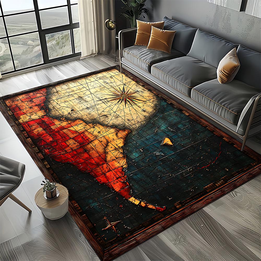 27 Style Retro Marine Nautical Chart Compass Map Carpet Rug for Home Living Room Bedroom Sofa Doormat Decor,Non-slip Floor Mat